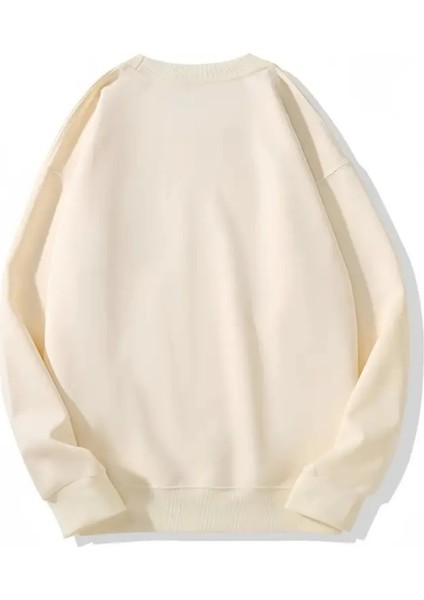 Unisex Basic Bisiklet Yaka Sweatshirt Krem - M