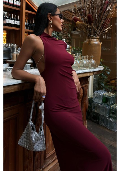 Kadın Bordo Candy Kumaş Uzun Tek Kol Elbise indirimleri