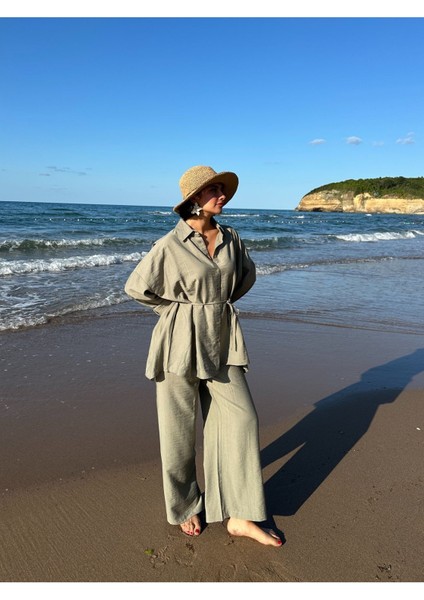 Çilek Keten Gömlekli Oversize Takım modelleri