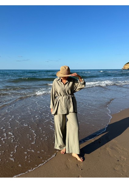 Çilek Keten Gömlekli Oversize Takım fırsatları