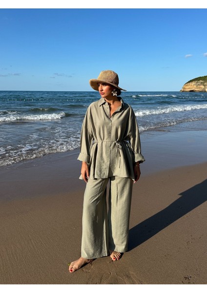 Çilek Keten Gömlekli Oversize Takım indirimleri