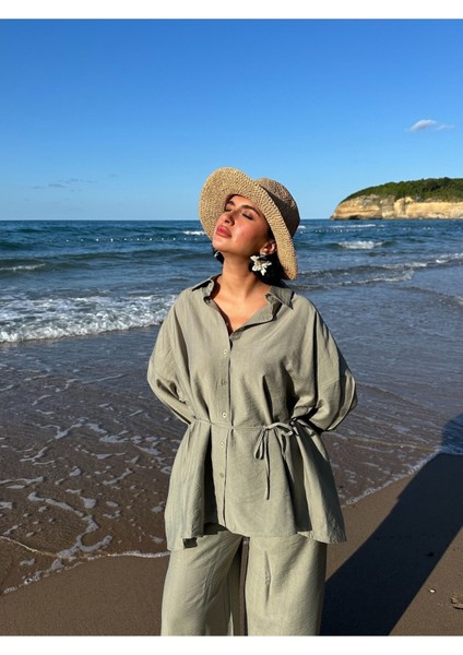 Çilek Keten Gömlekli Oversize Takım