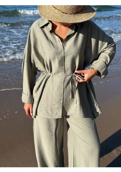 Çilek Keten Gömlekli Oversize Takım