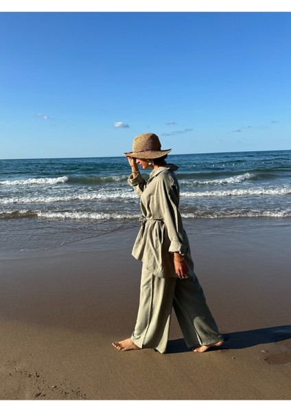 Çilek Keten Gömlekli Oversize Takım