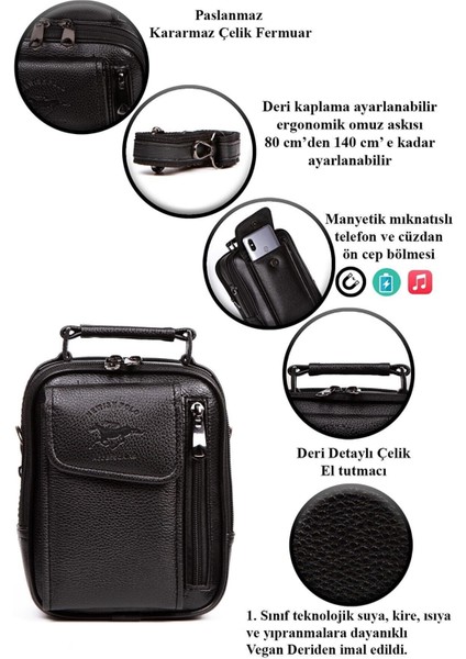Erkek Deri Çelik Kasalı Kapaklı Omuz ve El Çantası (15X19CM) NEWPOLO189 - Siyah modelleri