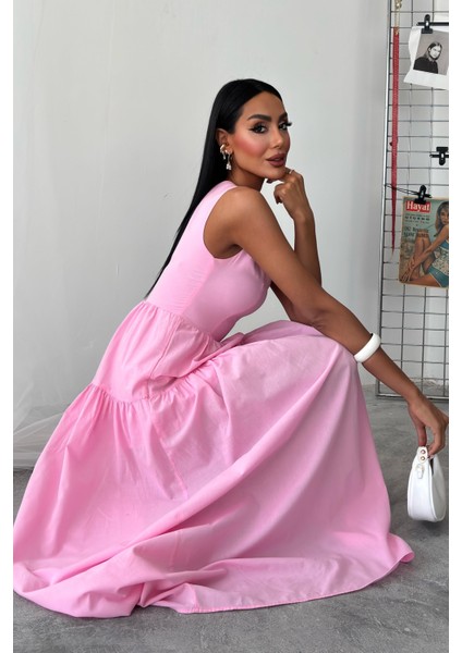 Kadın Pembe Tek Omuz Wual Maxi Elbise fiyatları