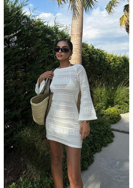 Kadın Ekru Triko Uzun Kol Mini Elbise indirimleri