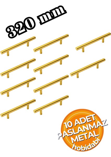 320MM Paslanmaz 10 Adet Altın Sarı Kulp Tv Ünitesi Yatak Odası Mobilya Çekmece Vestiyer Mutfak Dolap