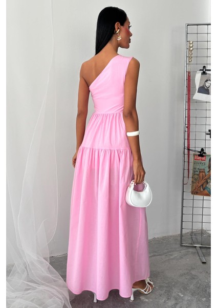 Kadın Pembe Tek Omuz Wual Maxi Elbise fırsatları