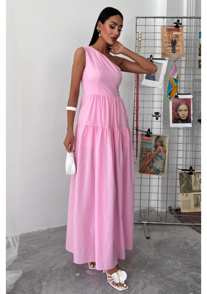 Kadın Pembe Tek Omuz Wual Maxi Elbise indirimleri