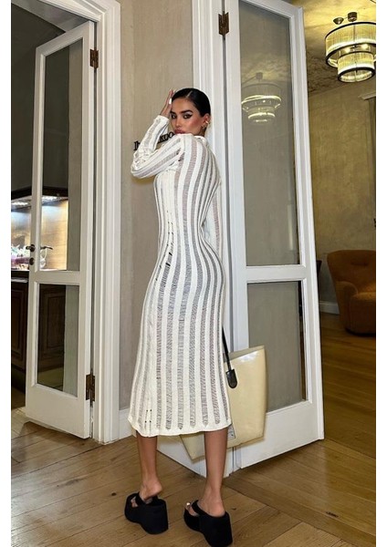 Kadın Ekru Pamuk Kruvaze Midi Elbise fırsatları