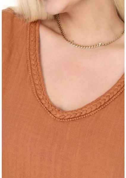 Kadın Büyük Beden Yaka Örgü Detay Omuz Büzgü Detay %100 Pamuk V Yaka Kolsuz Elbise indirimleri