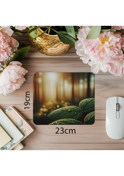 Sabah Işığında Yaprak ve Damla Mousepad - 19X23 cm 2 mm Dikdörtgen Ithal Baskılı Mouse Pad