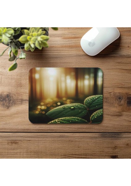 Sabah Işığında Yaprak ve Damla Mousepad - 19X23 cm 2 mm Dikdörtgen Ithal Baskılı Mouse Pad fırsatları