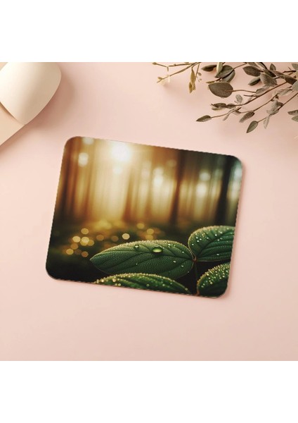 Sabah Işığında Yaprak ve Damla Mousepad - 19X23 cm 2 mm Dikdörtgen Ithal Baskılı Mouse Pad indirimleri