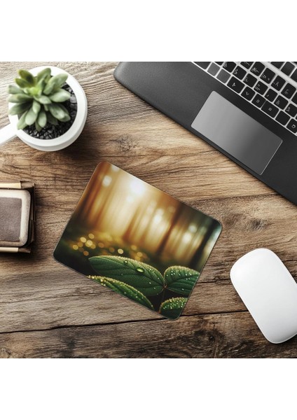 Sabah Işığında Yaprak ve Damla Mousepad - 19X23 cm 2 mm Dikdörtgen Ithal Baskılı Mouse Pad