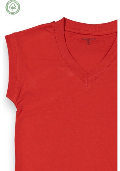 Kız Çocuk Kırmızı Süveter Kaşkorse V Yakalı Kolsuz Triko modelleri