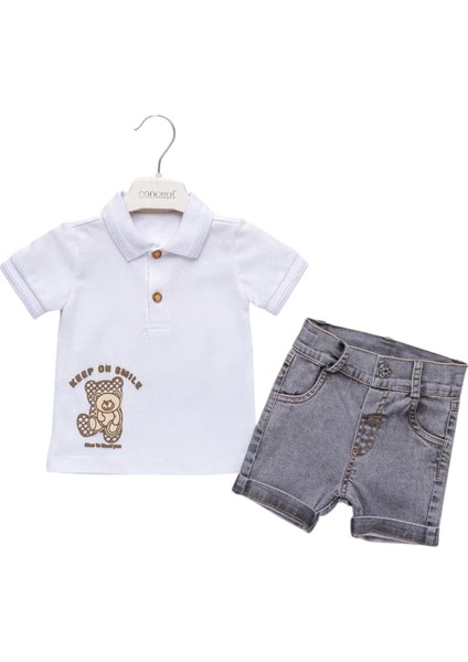 Pike Tshırt Kot Şort Takım Beyaz