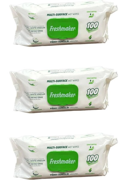 Karbonat ve Beyaz Sirke Katkılı Yüzey Temizlik Islak Havlusu - 100'LÜ 3 Paket