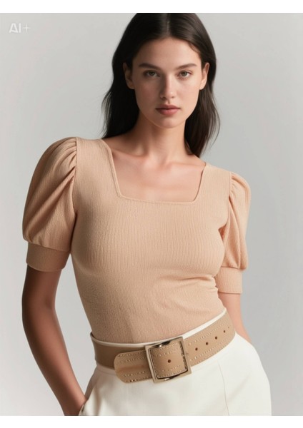 Kadın Bisküvi Kare Yaka Örme Bluz HZL22W-BD104091 fiyatları