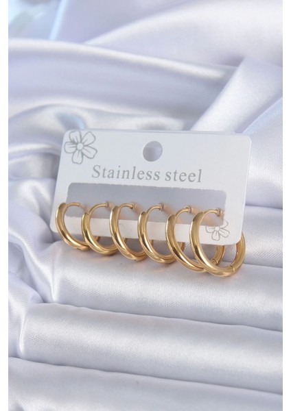 316L Çelik Gold Renk Halka Model Kadın Küpe Seti - TJ-BKP7886
