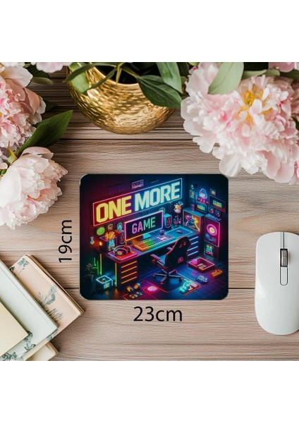 Neon Işıklı One More Game Temalı Mousepad - 19X23 cm 2 mm Dikdörtgen Ithal Baskılı Mouse Pad