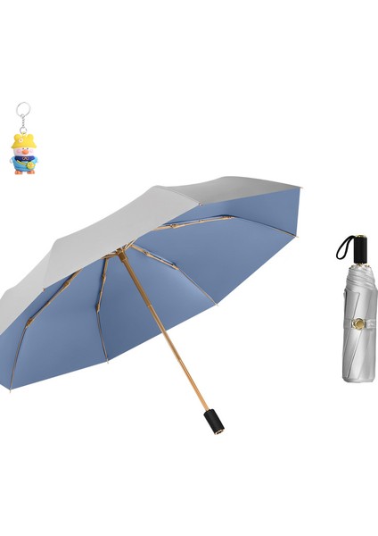 Üç Katlı Çift Katlı Titanyum Gümüş Güneş Şemsiye Kadın Güneş Koruması Uv Koruması Güçlendirilmiş Rüzgar Dirençli Şemsiye Katı Renkli (Yurt Dışından)