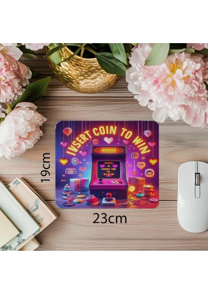 90’lar Oyun Kültürü Mousepad – Insert Coin - 19X23 cm 2 mm Dikdörtgen Ithal Baskılı Mouse Pad
