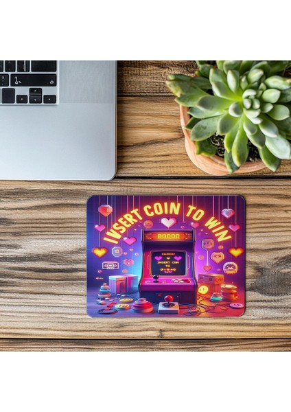 90’lar Oyun Kültürü Mousepad – Insert Coin - 19X23 cm 2 mm Dikdörtgen Ithal Baskılı Mouse Pad modelleri