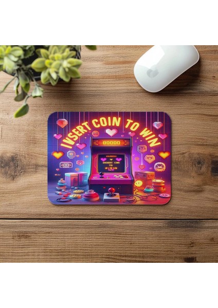 90’lar Oyun Kültürü Mousepad – Insert Coin - 19X23 cm 2 mm Dikdörtgen Ithal Baskılı Mouse Pad fırsatları