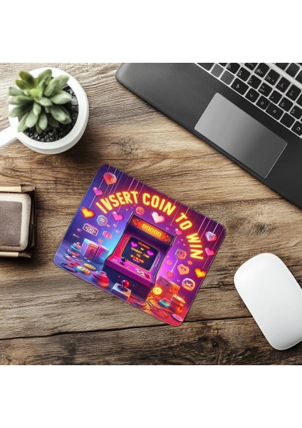 90’lar Oyun Kültürü Mousepad – Insert Coin - 19X23 cm 2 mm Dikdörtgen Ithal Baskılı Mouse Pad