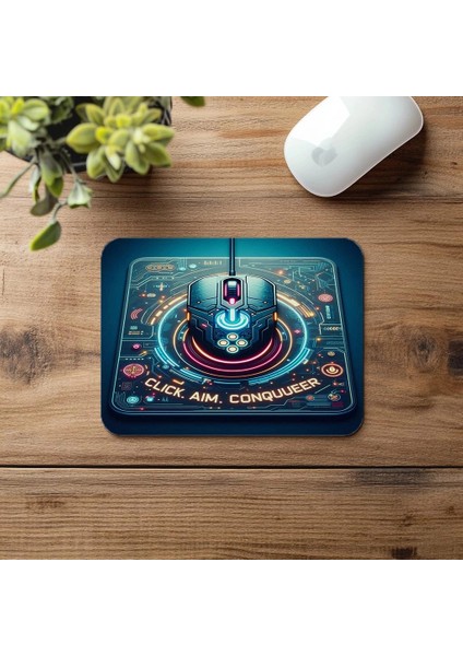 Click Aim Conquer Yazılı Gamer Mousepad - 19X23 cm 2 mm Dikdörtgen Ithal Baskılı Mouse Pad fırsatları