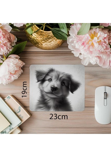 Fluffy Puppy Karakalem Çizimli Mouse Pad - 19X23 cm 2 mm Dikdörtgen Ithal Baskılı Mouse Pad