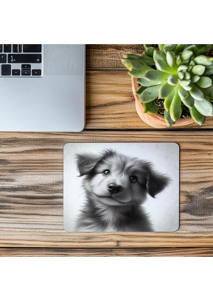 Fluffy Puppy Karakalem Çizimli Mouse Pad - 19X23 cm 2 mm Dikdörtgen Ithal Baskılı Mouse Pad modelleri