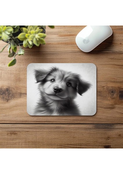Fluffy Puppy Karakalem Çizimli Mouse Pad - 19X23 cm 2 mm Dikdörtgen Ithal Baskılı Mouse Pad fırsatları