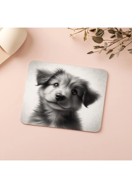 Fluffy Puppy Karakalem Çizimli Mouse Pad - 19X23 cm 2 mm Dikdörtgen Ithal Baskılı Mouse Pad indirimleri