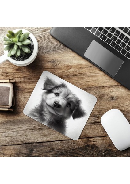 Fluffy Puppy Karakalem Çizimli Mouse Pad - 19X23 cm 2 mm Dikdörtgen Ithal Baskılı Mouse Pad