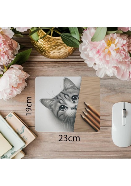 Köşeden Bakan Meraklı Kedi Mousepad - 19X23 cm 2 mm Dikdörtgen Ithal Baskılı Mouse Pad