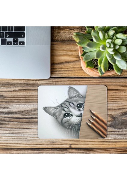 Köşeden Bakan Meraklı Kedi Mousepad - 19X23 cm 2 mm Dikdörtgen Ithal Baskılı Mouse Pad modelleri