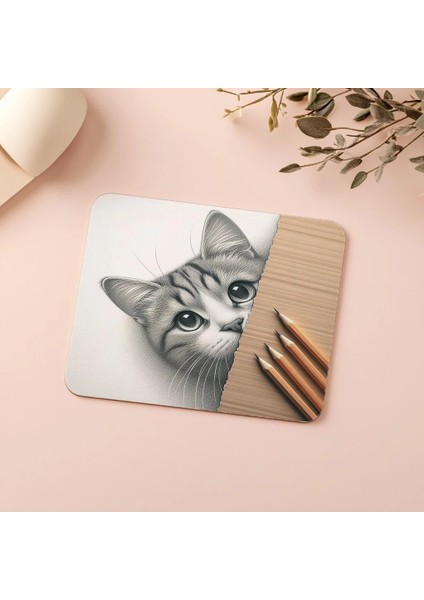 Köşeden Bakan Meraklı Kedi Mousepad - 19X23 cm 2 mm Dikdörtgen Ithal Baskılı Mouse Pad indirimleri