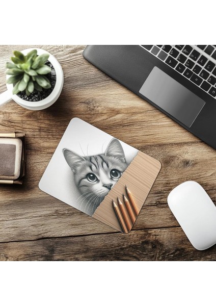 Köşeden Bakan Meraklı Kedi Mousepad - 19X23 cm 2 mm Dikdörtgen Ithal Baskılı Mouse Pad
