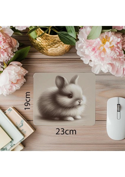 Sanatsal Karakalem Tavşan Temalı Mouse Pad - 19X23 cm 2 mm Dikdörtgen Ithal Baskılı Mouse Pad