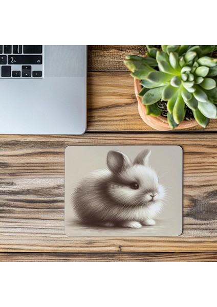 Sanatsal Karakalem Tavşan Temalı Mouse Pad - 19X23 cm 2 mm Dikdörtgen Ithal Baskılı Mouse Pad modelleri