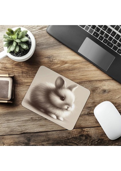 Sanatsal Karakalem Tavşan Temalı Mouse Pad - 19X23 cm 2 mm Dikdörtgen Ithal Baskılı Mouse Pad
