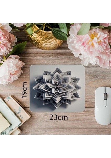 Sade Çiçek Formlu Geometrik Mousepad - 19X23 cm 2 mm Dikdörtgen Ithal Baskılı Mouse Pad