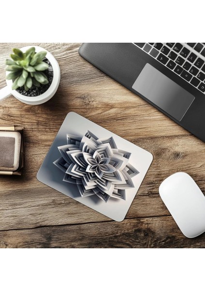 Sade Çiçek Formlu Geometrik Mousepad - 19X23 cm 2 mm Dikdörtgen Ithal Baskılı Mouse Pad