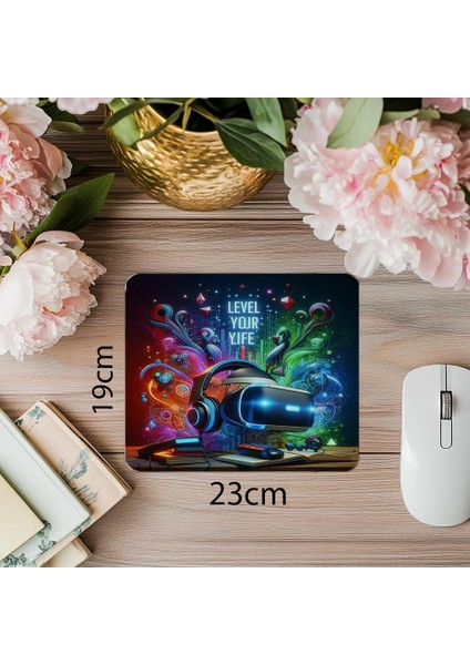 Hayatını Level Atla Mousepad – Gamer Tarzı - 19X23 cm 2 mm Dikdörtgen Ithal Baskılı Mouse Pad