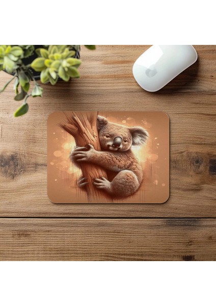 Ağaca Sarılmış Koala Çizimli Mousepad - 19X23 cm 2 mm Dikdörtgen Ithal Baskılı Mouse Pad fırsatları