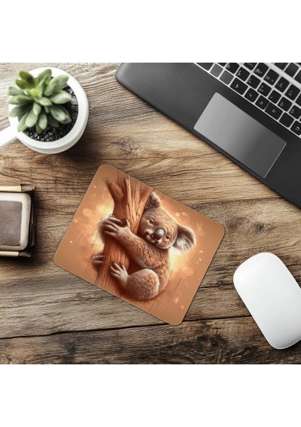 Ağaca Sarılmış Koala Çizimli Mousepad - 19X23 cm 2 mm Dikdörtgen Ithal Baskılı Mouse Pad