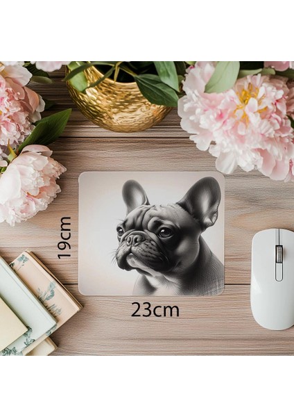 Karakalem Bulldog Temalı Mousepad - 19X23 cm 2 mm Dikdörtgen Ithal Baskılı Mouse Pad